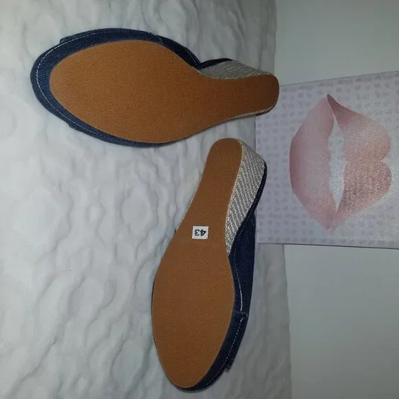 Denim Summer Platform Wedges Sandals sz US10 UK43 - Picture 2 of 3